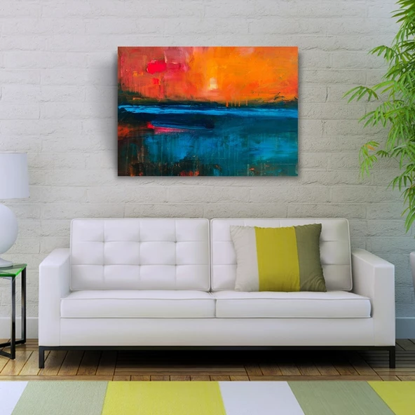 Günbatımında Kıyıdaki Kayık Yağlıboya Kanvas Tablo 50 x 70 - 2