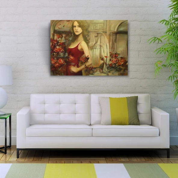 Kırmızılı Kadın Yağlıboya Kanvas Tablo 50 x 70 - 2