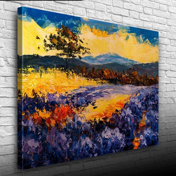 Mavi ve Sarı Tonlarda Gündoğumu Manzara Kanvas Tablo 50 x 70 - Resim 3