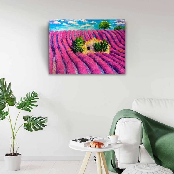 Lavanta Tarlası ve Mavi Gökyüzü Kanvas Tablo 50 x 70 - Resim 2