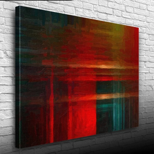 Kırmızı ve Lacivert Soyut Çalışma Kanvas Tablo 50 x 70 - Resim 3