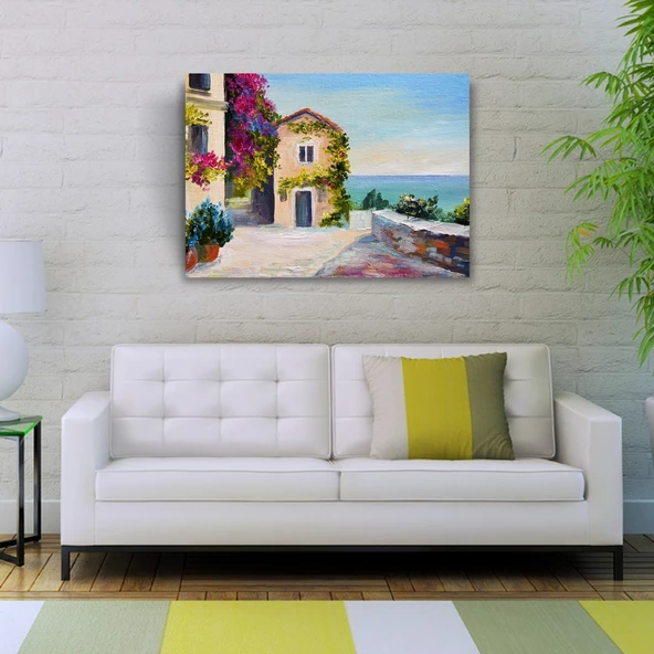 Sahildeki Sarmaşıklı Ev Yağlıboya Kanvas Tablo 50 x 70 - 2
