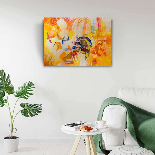 Soyut, Sarı Tonlarda Ormanda Kamp, Kanvas Tablo 50 x 70 - Resim 2