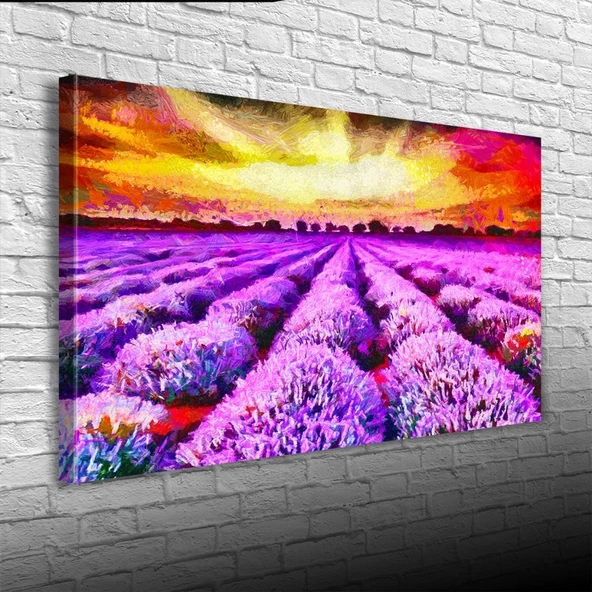 Lavanta Tarlası ve Günbatımı Kanvas Tablo 50 x 70 - Resim 3