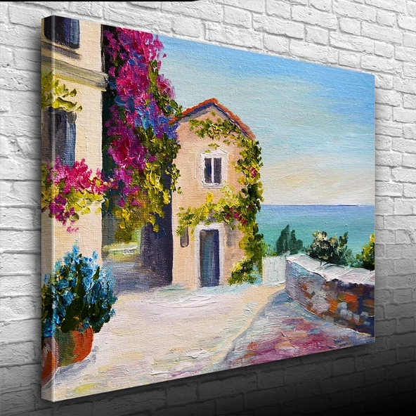 Sahildeki Sarmaşıklı Ev Yağlıboya Kanvas Tablo 50 x 70 - 3