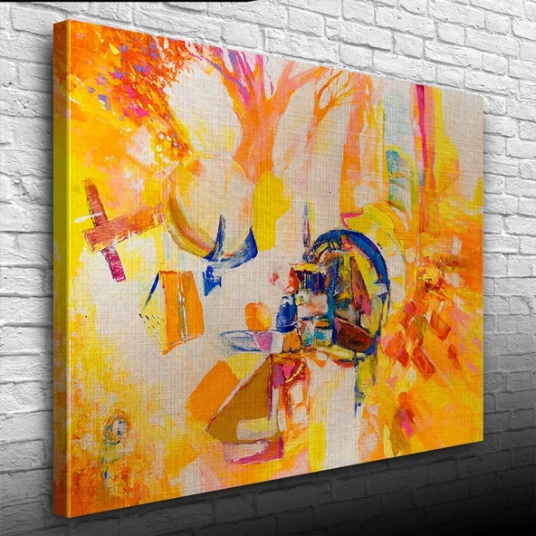 Soyut, Sarı Tonlarda Ormanda Kamp, Kanvas Tablo 50 x 70 - Resim 3