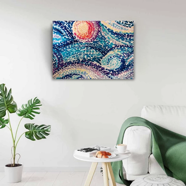 Soyut Çalışma, Mavi ve Kırmızı Tonlarda Kanvas Tablo 50 x 70 - Resim 2