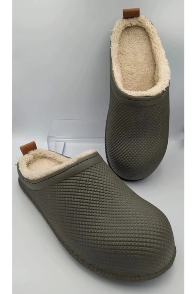 Gezer Kışlık Islak Zemin Erkek Terlik Önü Kapalı Tüylü Haki ürün görseli