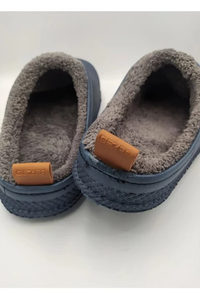 Gezer Kışlık Islak Zemin Erkek Terlik Önü Kapalı Tüylü Lacivert - Resim 3