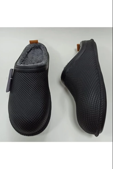Gezer Kışlık Islak Zemin Erkek Terlik Önü Kapalı Tüylü Siyah - Resim 6