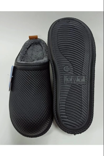 Gezer Kışlık Islak Zemin Erkek Terlik Önü Kapalı Tüylü Siyah - Resim 4