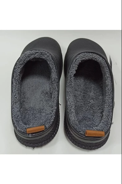 Gezer Kışlık Islak Zemin Erkek Terlik Önü Kapalı Tüylü Siyah - Resim 5