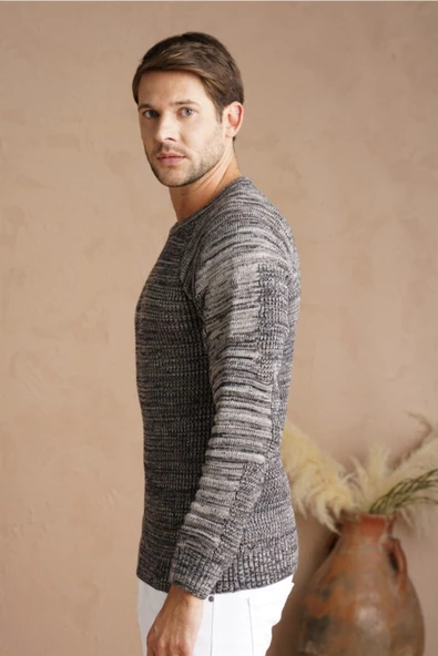 Erkek Krem Kolu Nevrüllü Links Örgü Triko Kazak - 4