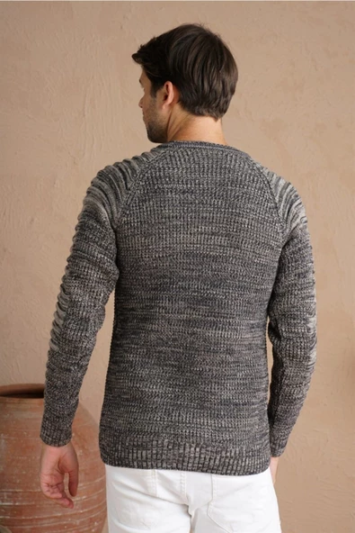 Erkek Krem Kolu Nevrüllü Links Örgü Triko Kazak - 2