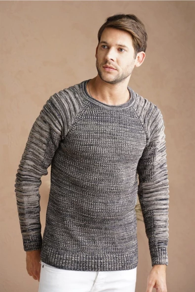 Erkek Krem Kolu Nevrüllü Links Örgü Triko Kazak