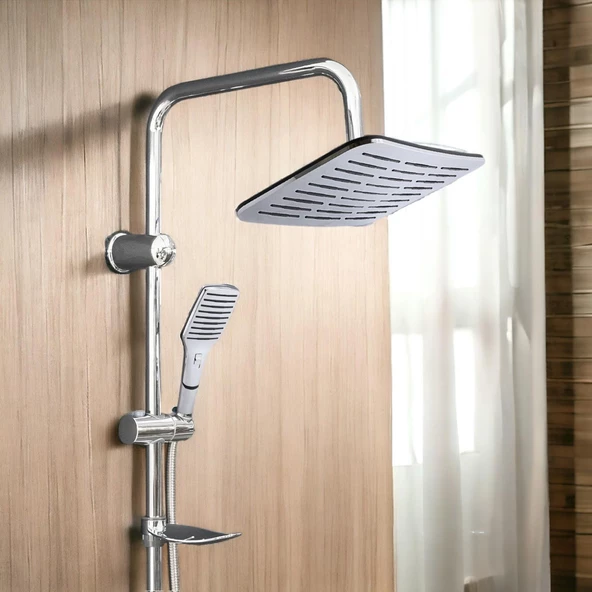 Robot Tepe Duş Seti Takımı Shower Yağmurlama Dikdörtgen Banyo Masaj Duş Başlığı Sistemi Krom - Resim 3