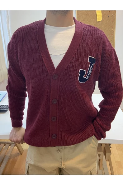 Erkek Regular Kesim V Yaka Düğmeli Nakışlı Hırka - 5