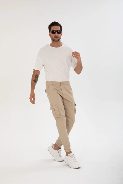 Erkek Slim Fit Kargo Cep Likralı Pantolon - 9