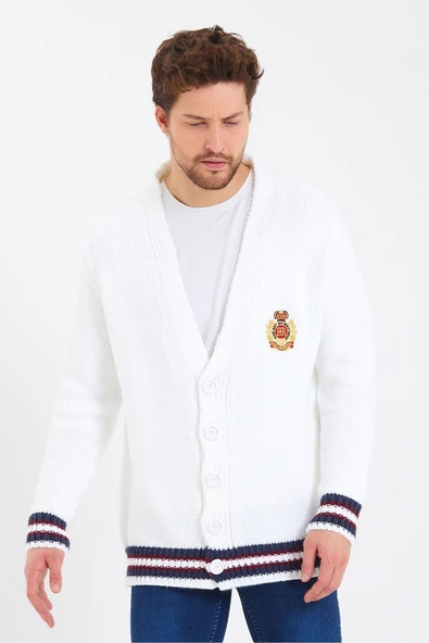 Erkek Nakışlı Düğmeli Triko Hırka-trz3451r01m - 3