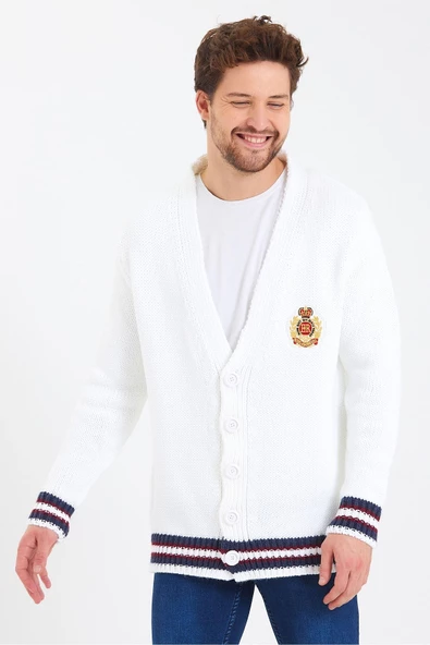 Erkek Nakışlı Düğmeli Triko Hırka-trz3451r01m