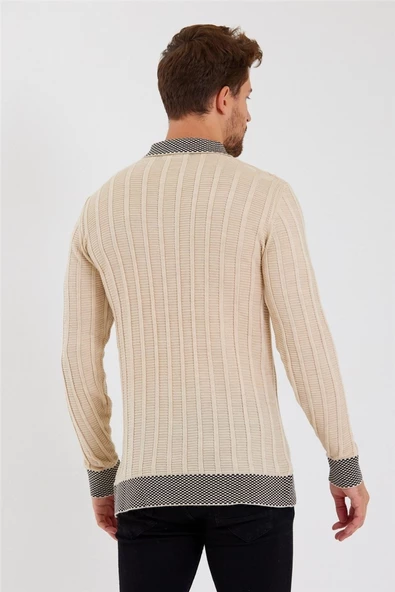 Erkek Polo Yaka Desenli Çizgili Triko - 3