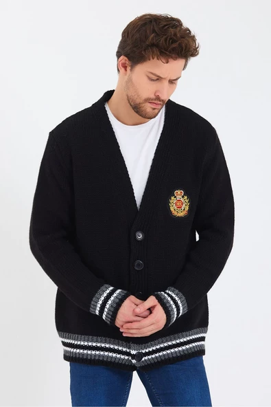 Erkek Nakışlı Düğmeli Triko Hırka-trz3451r01m - 9