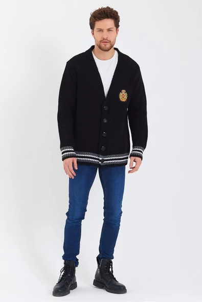 Erkek Nakışlı Düğmeli Triko Hırka-trz3451r01m - 8