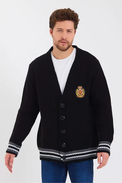 Erkek Nakışlı Düğmeli Triko Hırka-trz3451r01m - 6