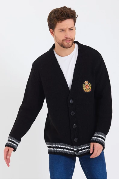 Erkek Nakışlı Düğmeli Triko Hırka-trz3451r01m - 5