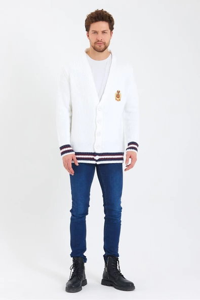 Erkek Nakışlı Düğmeli Triko Hırka-trz3451r01m - 2