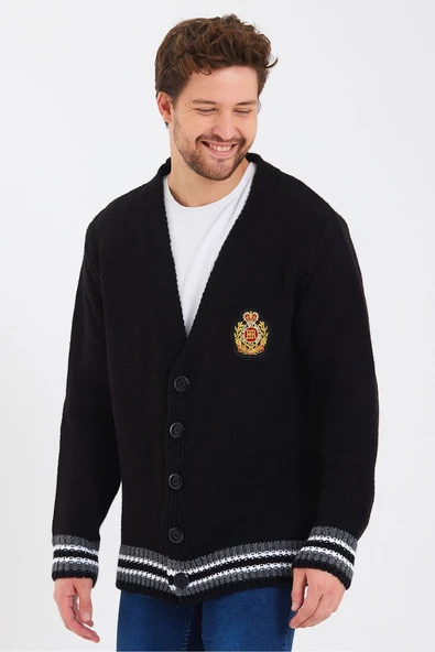 Erkek Nakışlı Düğmeli Triko Hırka-trz3451r01m - 7