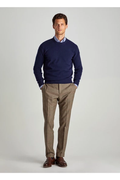 Krem Erkek Slim Fit Bisiklet Yaka Basic Triko Kazak - 12