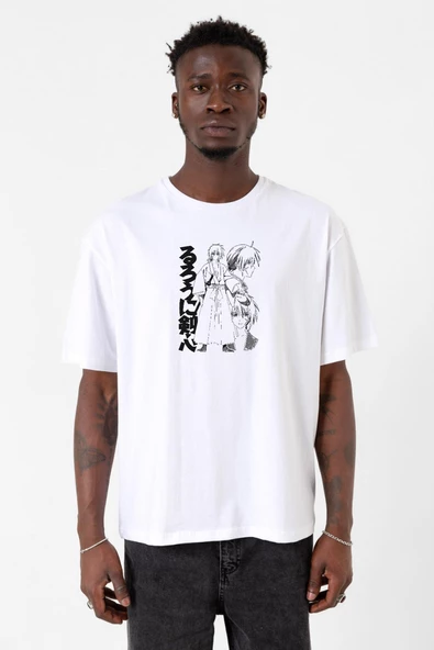 Rurouni Kenshin Black White Art Beyaz Erkek Oversize Tshirt ürün görseli