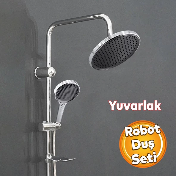 Robot Tepe Duş Seti Takımı Shower Yağmurlama Yuvarlak Lüx Banyo Masaj Duş Başlığı Sistemi Krom ürün görseli