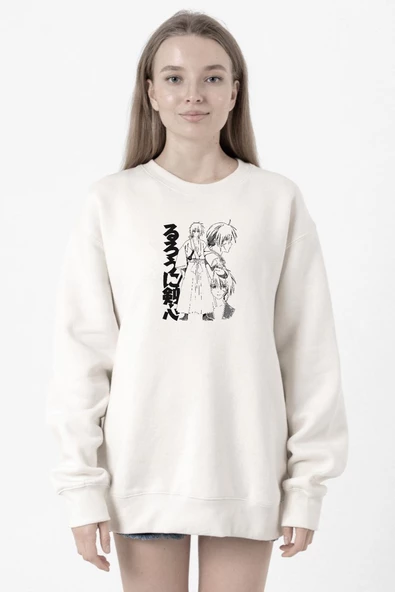 Rurouni Kenshin Black White Art Beyaz Kadın 2ip Sweatshirt ürün görseli
