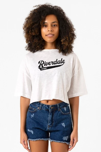 Riverdale Bronx New York City Beyaz Kırçıllı Kadın Crop Tshirt