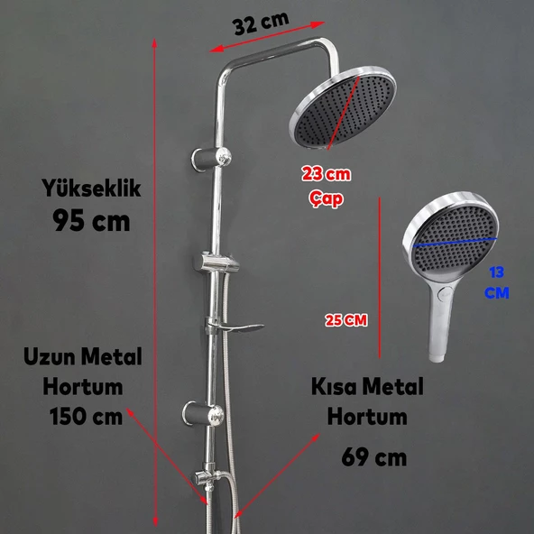 Robot Tepe Duş Seti Takımı Shower Yağmurlama Yuvarlak Lüx Banyo Masaj Duş Başlığı Sistemi Krom - Resim 4