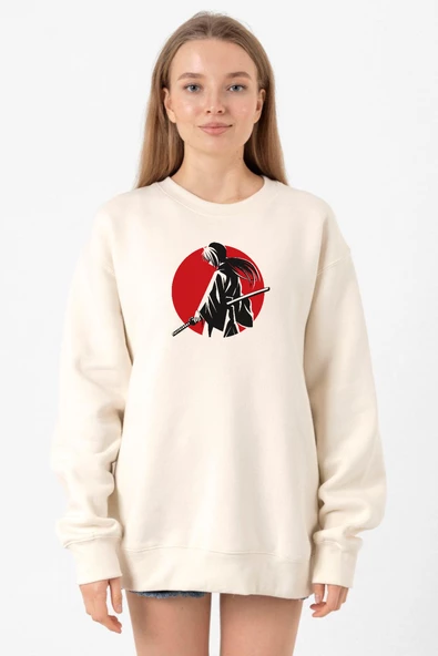 Rurouni Kenshin Samurai Logo Ekru Kadın 2ip Sweatshirt ürün görseli 1