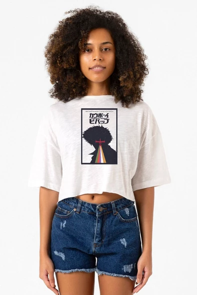 See You In Space Cowboys Minimalist Anime Poster Beyaz Kırçıllı Kadın Crop Tshirt ürün görseli 1