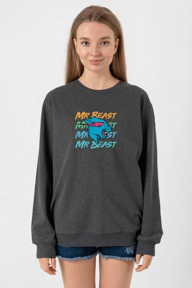 Mr Beast Lettern Füme Kadın 2ip Sweatshirt