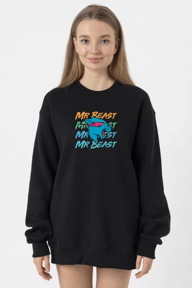 Mr Beast Lettern Siyah Kadın 2ip Sweatshirt ürün görseli
