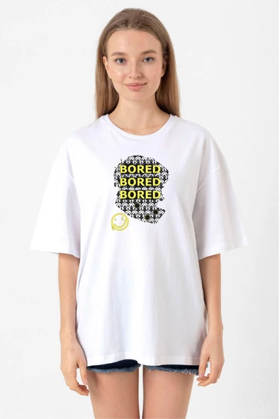 Sherlock Bored Beyaz Kadın Oversize Tshirt