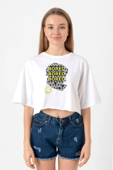Sherlock Bored Beyaz Kadın Crop Tshirt