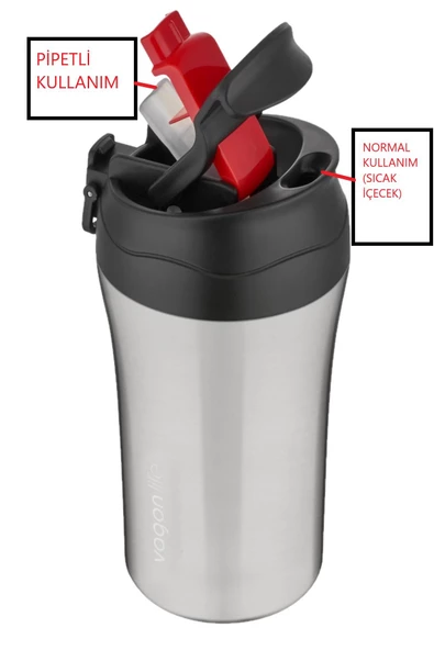 Vagonlife FiftyFifty Çift Kapak Sistemli Pipetli/Pipetsiz 400ml Çelik Mug FF2004VGN - 8