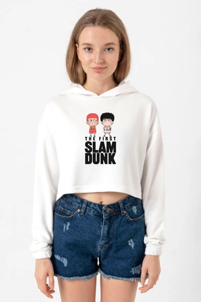 Slam Dunk First Slam Dunk Ekru Kadın Crop Kapşonlu