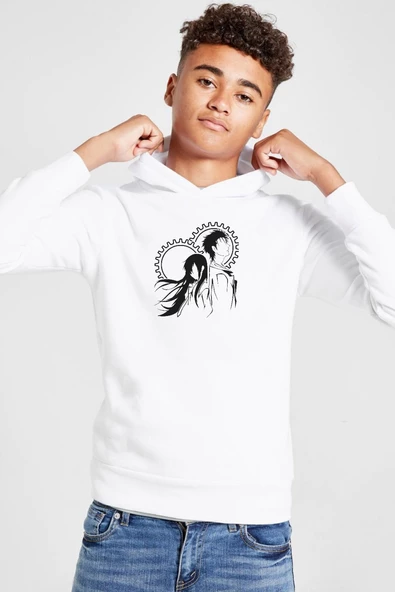Steins Gate Okabe and Kurisu Beyaz Çocuk 3ip Kapşonlu  Sweatshirt