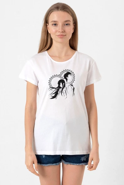 Steins Gate Okabe and Kurisu Beyaz Kadın Bisikletyaka Tshirt ürün görseli 1
