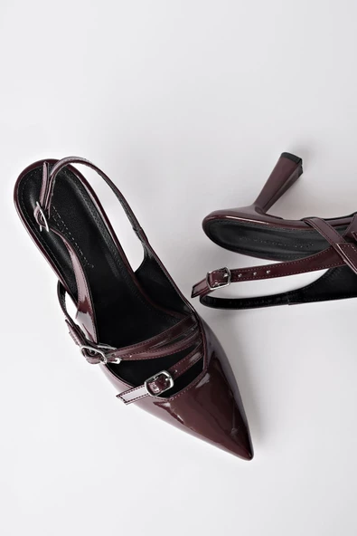 Muggo KİDMAN Garantili Arkası Açık Kemer Detaylı Üç Bantlı Rugan Kadın Topuklu Ayakkabı - 2