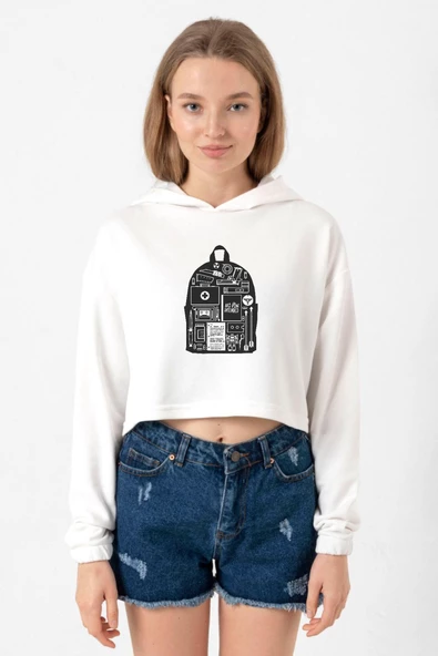 The Last Of Us Ellie's Backpack Ekru Kadın Crop Kapşonlu ürün görseli