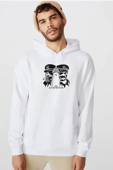 The Lighthouse Minimalist Beyaz Erkek 3ip Kapşonlu  Sweatshirt